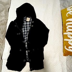 Rain jacket, blue, multi pockets, draw string